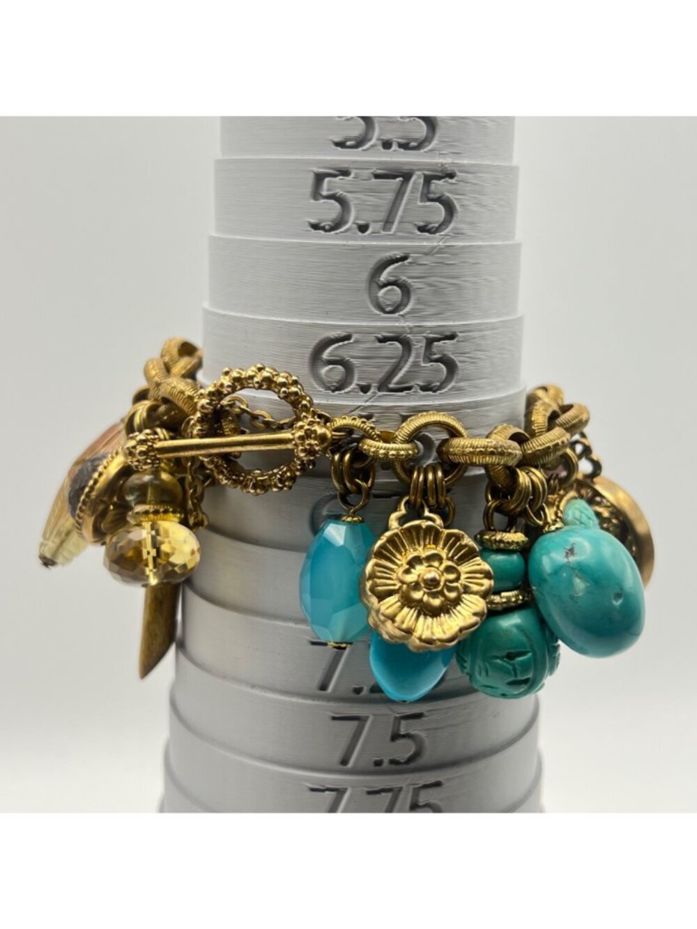 Stephen Dweck Charm Bracelet Vintage Bronze Turquoise Carnelian Gemstone - Picture 4 of 16